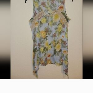 Floral Sleeveless Top - Blue and Yellow